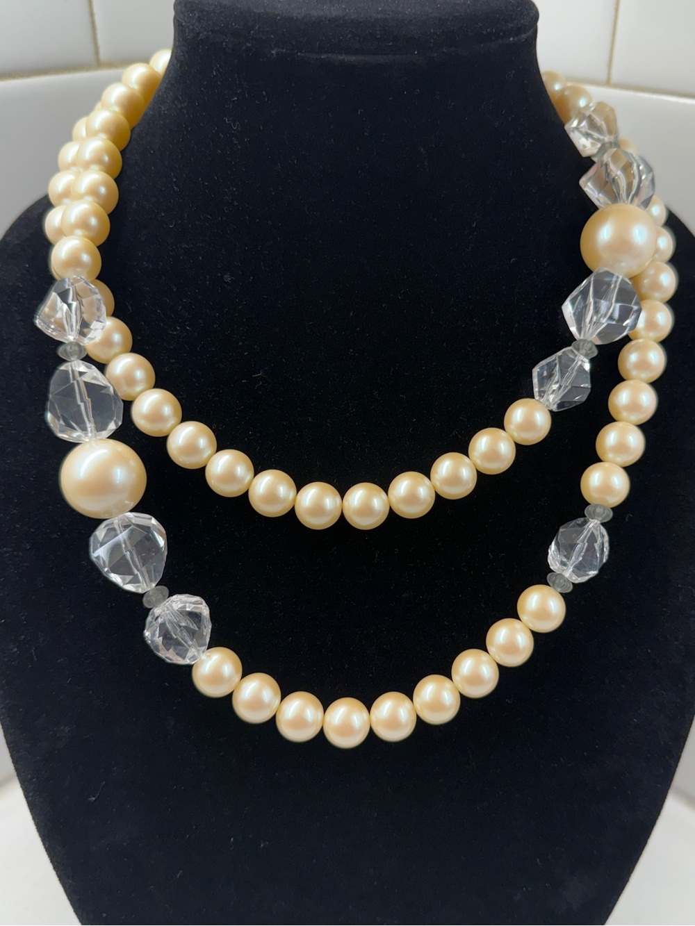 Monet Cream Pearl and Clear Crystal Long Necklace